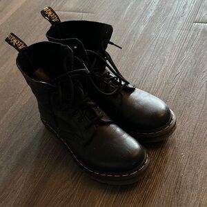 Dr. Martens Black Leather Lace-Up Boots with Yellow Pull-Tab